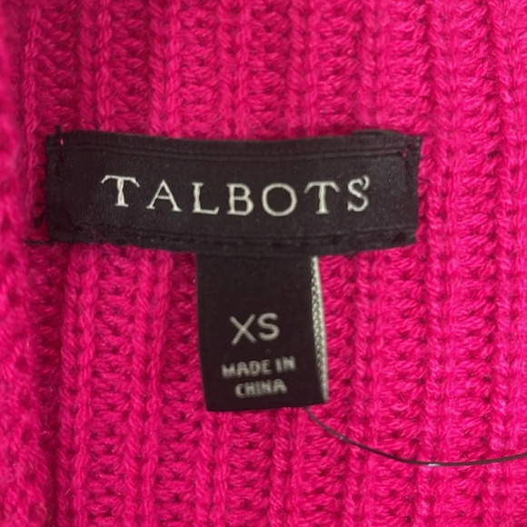 NWT Talbots Cable Knit Shaker Stitch Lamb’s Wool Sweater Pink Deep Ceris XS - Picture 9 of 15